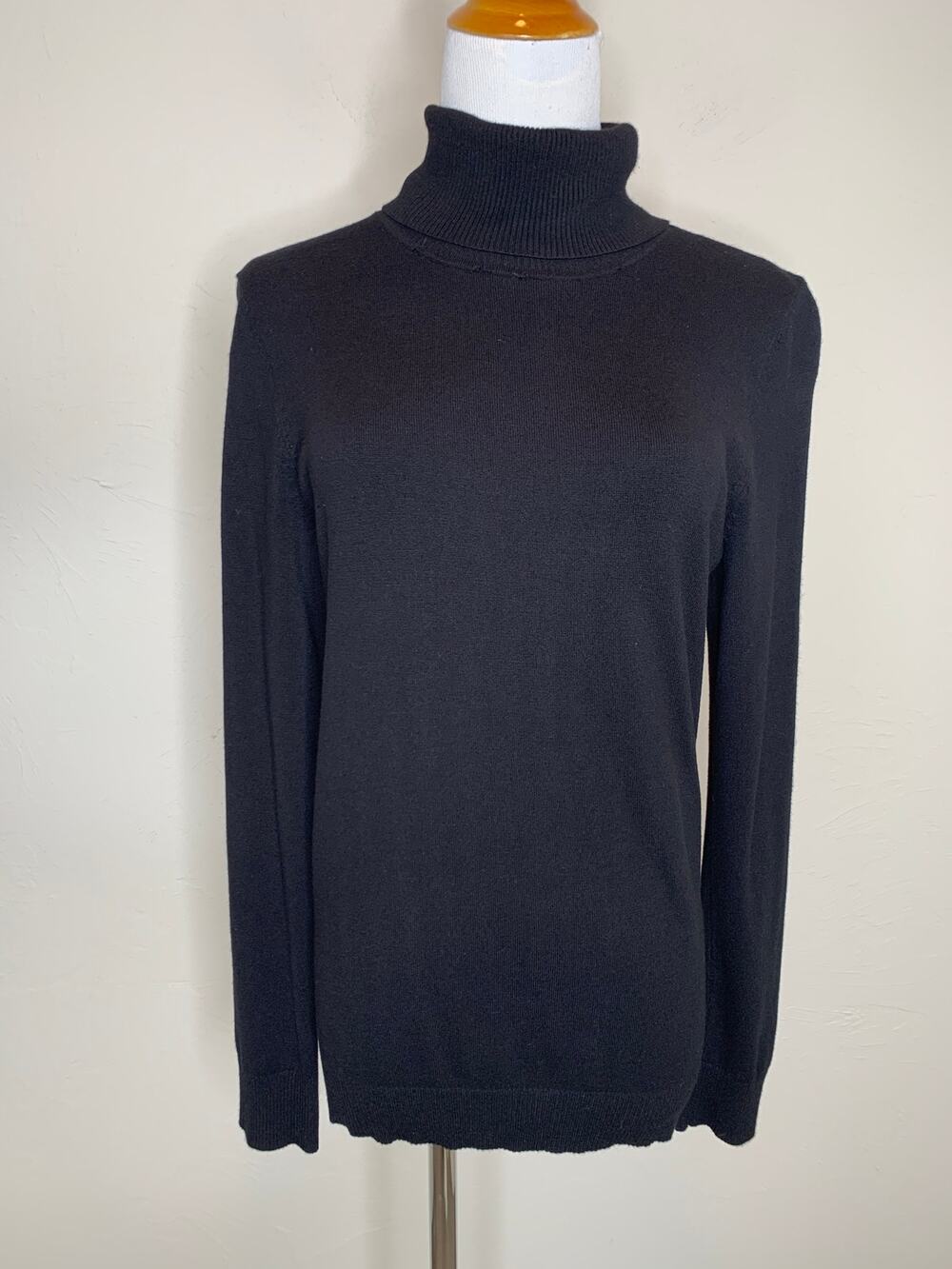 Calvin Klein Black Turtleneck Rayon Blend Sz Medium Minimalism Preppy